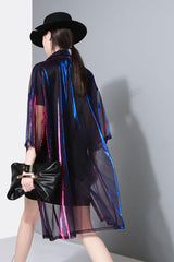 Holographic Summer Muscial Festival Rave Clothes Wear Outfits  Clothing Gear Hologram Women Rainbow Metal  Sheer Mesh Dress