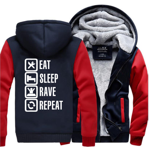 Eat Sleep Rave Repeat Game Fuuny Men's Hooded 2017 Winter Fleece Sweatshirts Men  Casual Hoodies Mens Thicken Jacket Tracksuit