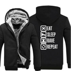 Eat Sleep Rave Repeat Game Fuuny Men's Hooded 2017 Winter Fleece Sweatshirts Men  Casual Hoodies Mens Thicken Jacket Tracksuit