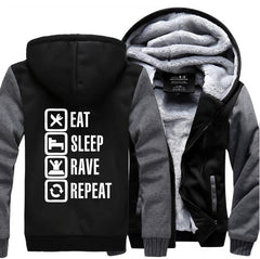 Eat Sleep Rave Repeat Game Fuuny Men's Hooded 2017 Winter Fleece Sweatshirts Men  Casual Hoodies Mens Thicken Jacket Tracksuit