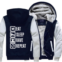 Eat Sleep Rave Repeat Game Fuuny Men's Hooded 2017 Winter Fleece Sweatshirts Men  Casual Hoodies Mens Thicken Jacket Tracksuit