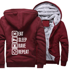 Eat Sleep Rave Repeat Game Fuuny Men's Hooded 2017 Winter Fleece Sweatshirts Men  Casual Hoodies Mens Thicken Jacket Tracksuit