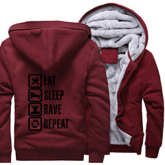 Eat Sleep Rave Repeat Game Fuuny Men's Hooded 2017 Winter Fleece Sweatshirts Men  Casual Hoodies Mens Thicken Jacket Tracksuit